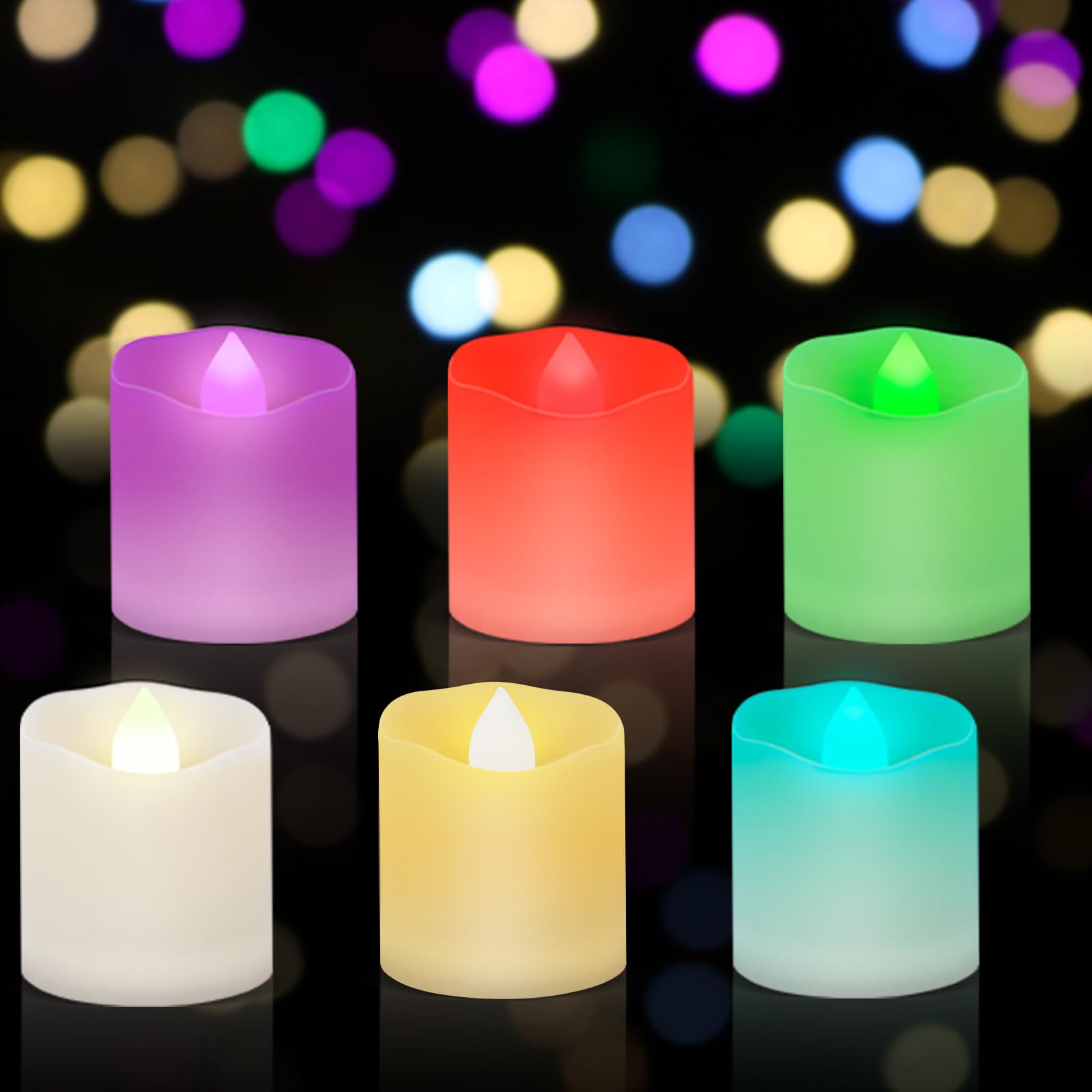LDUMODUW Velas de té LED con temporizador, con mando a distancia, temporizador 4H/8H, 2 modos, velas eléctricas multicolores, velas para Halloween, Navidad, bodas, decoración, fiestas, bodas