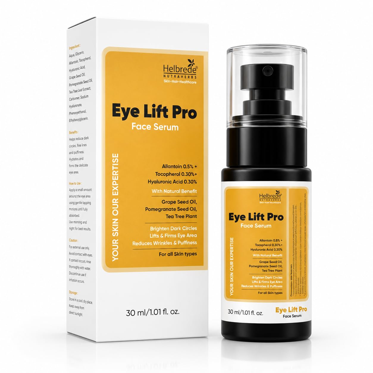 Helbrede Eye Lift Pro Face Serum with Hyaluronic Acid, 30ml | Reduces Dark Circles, Lifts & Firms Eye Area, Allantoin 0.5%, Grape Seed Oil, All Skin Types-image-43