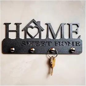 APOWUS Porta Chave Parede Preto Decorativo Criativo MDF 100% 4 Ganchos
