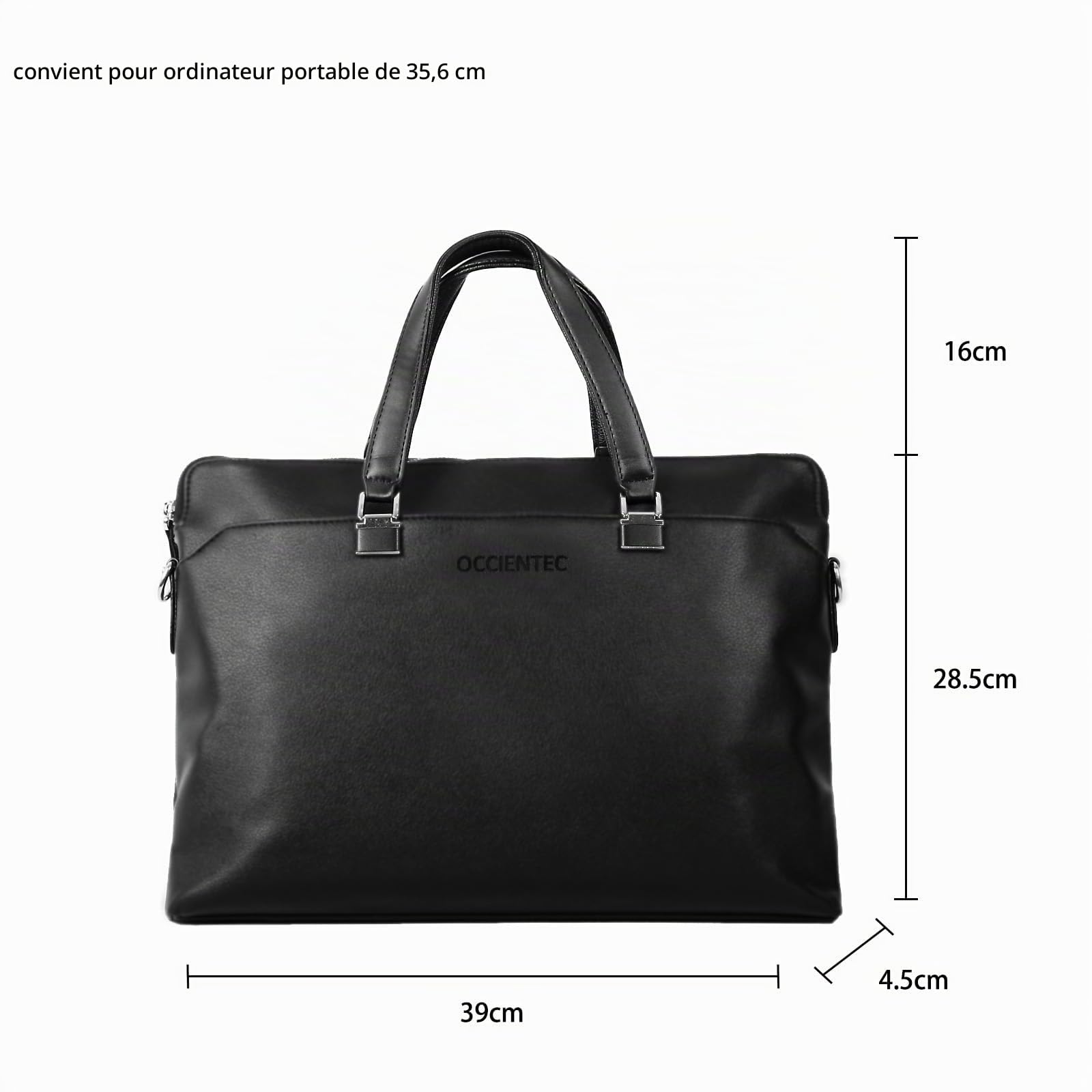 Sac Business Femme Homme Sac Serviette en PU Cuir Sac à Main Sacoche Porte Document (Noir-14pouces)