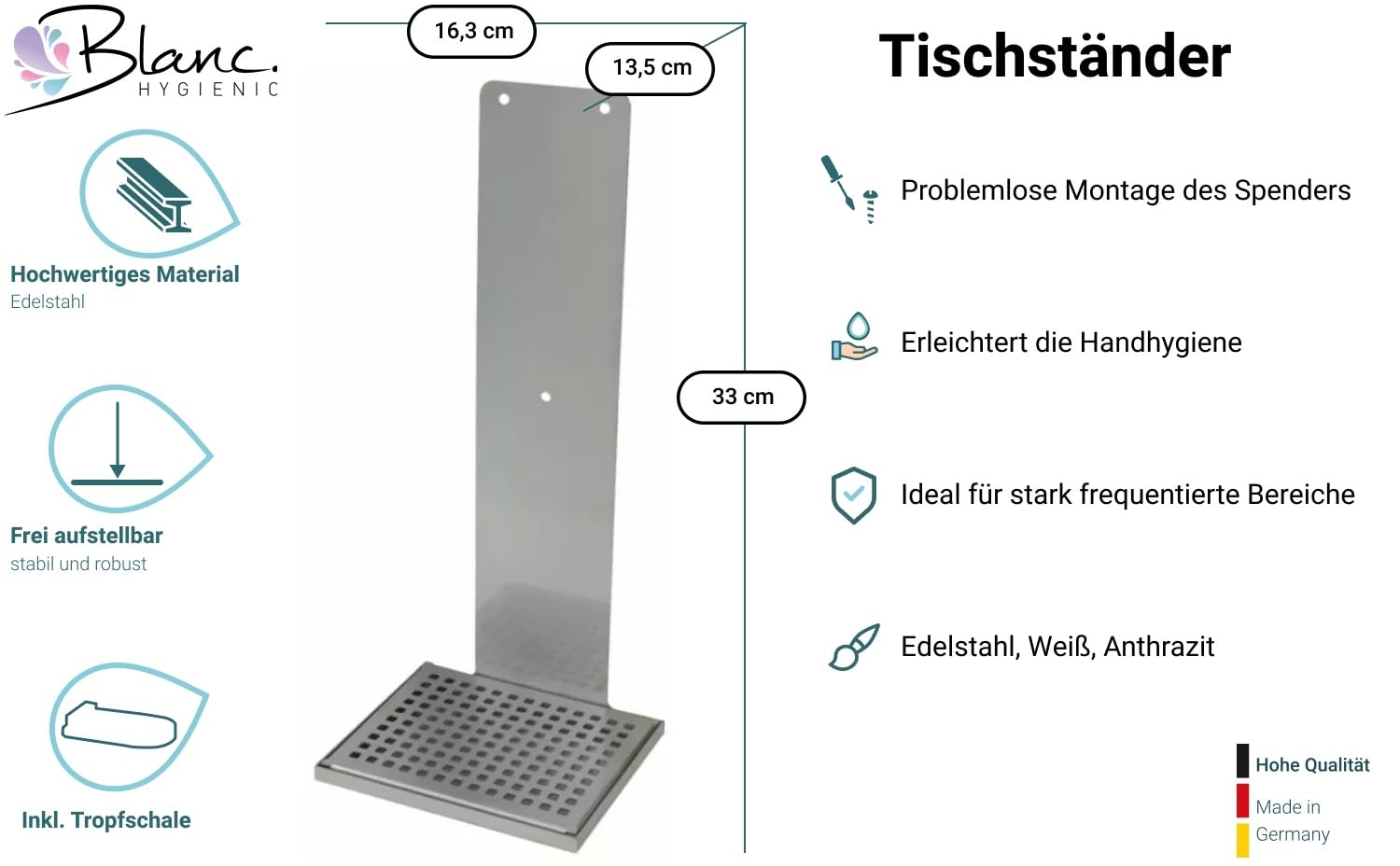 Cosmos Tischständer aus Edelstahl mit Auffangschale