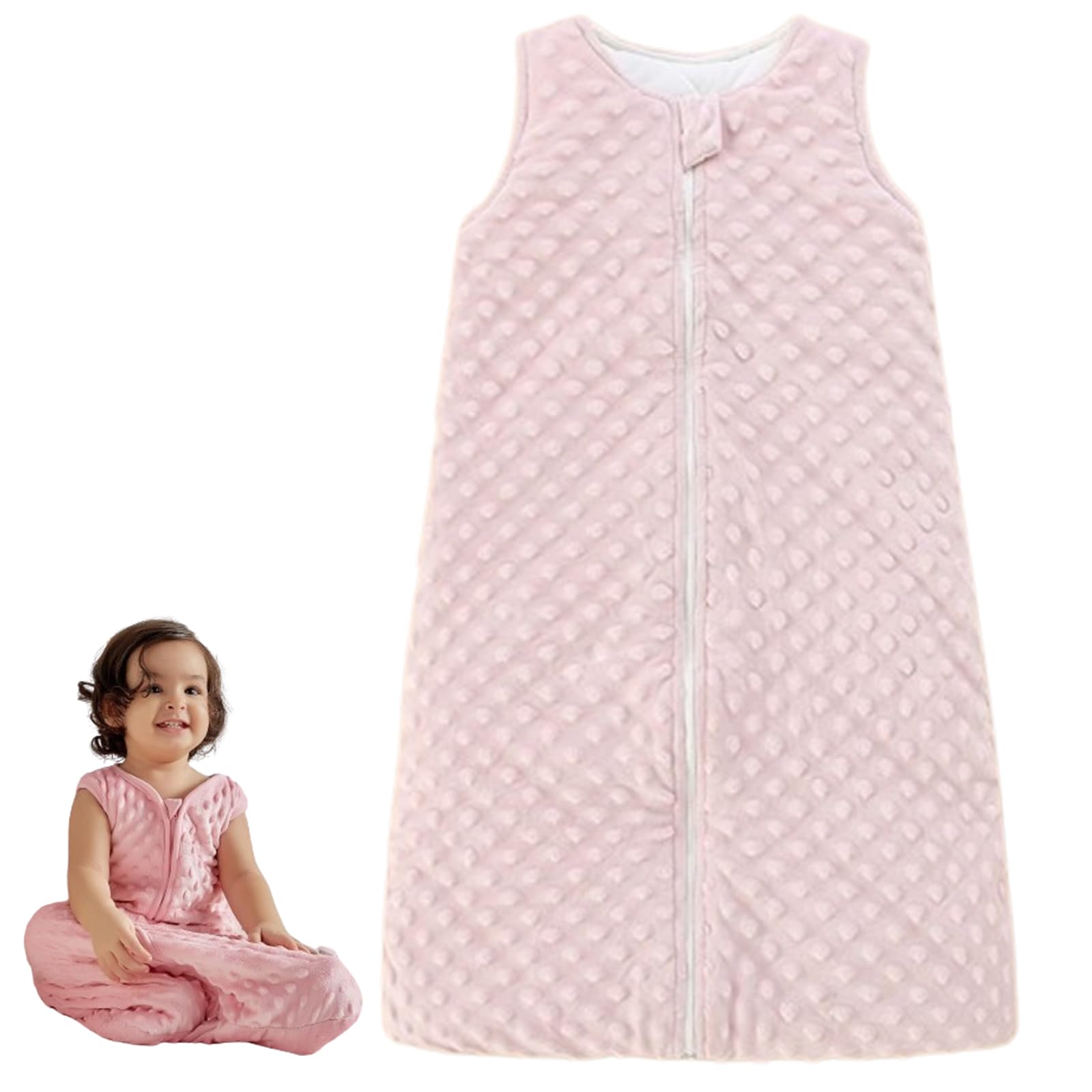 Baby Sleep Sack 1.25 TOG, 100% Cotton Baby Wearable Blanket, Plush Sleeveless Unisex Toddler Sleeping Bag with Zipper (Pink)
