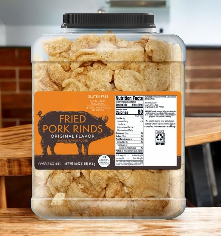 Member Mark Original Fried Pork Rinds, 16 oz – Crunchy Chicharrones, Keto Friendly, High Protein Snack