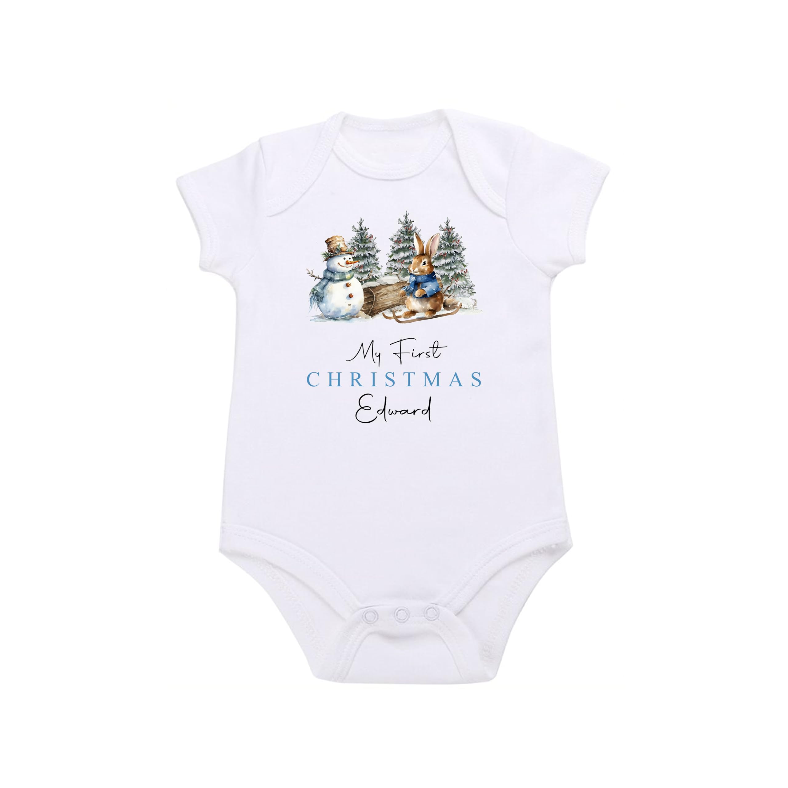 Personalised Boys First Christmas Bodysuit Vest 1st Baby Xmas (Bunny Xmas, 3-6 Months)