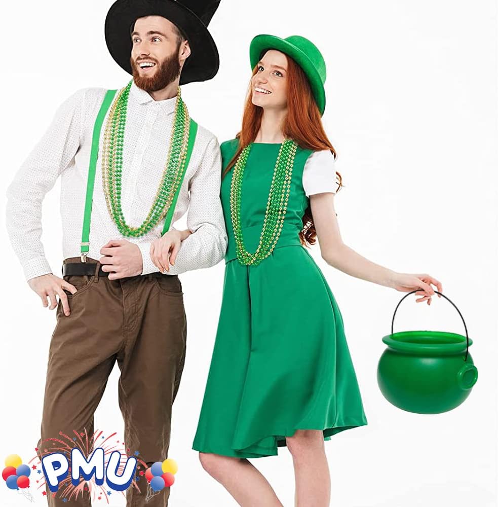 PMU 3 Pcs 8" St. Patrick's Day Green Cauldron, Mardi Gras, Halloween, St. Patrick's Day Pot of Gold Bucket Party Decoration Supply Accessory (3/pkg)