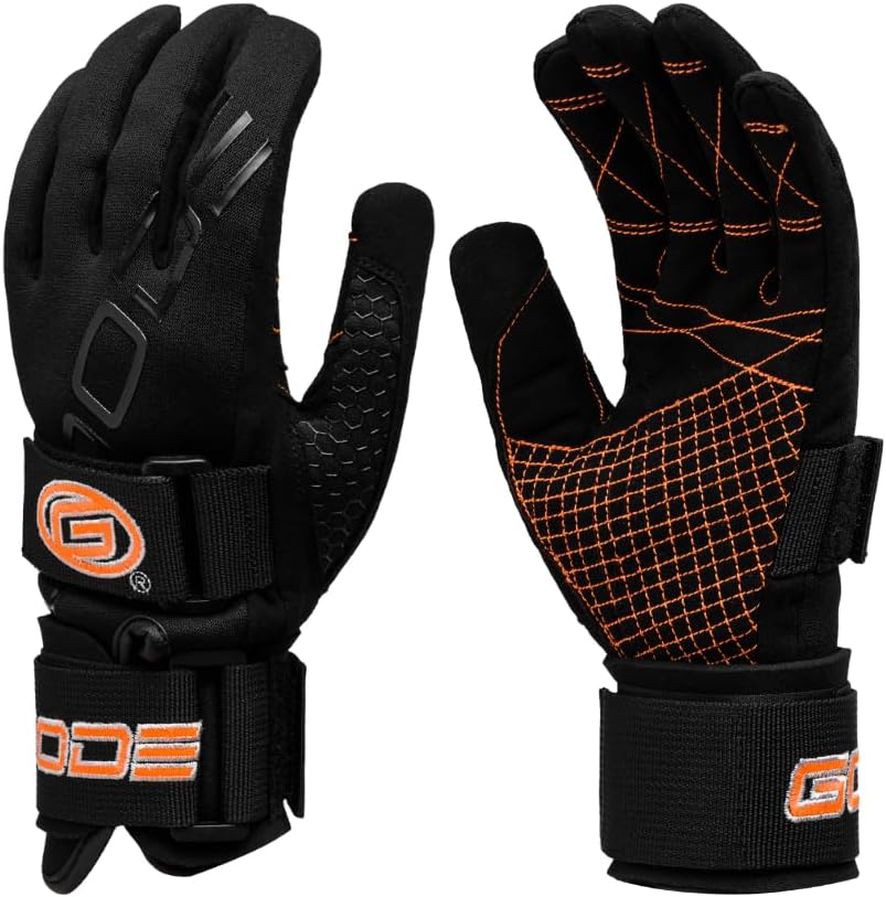 Goode 43 Pro Water Ski Gloves – Pre-Curved Finger Design, Double Stitched Amara Palm for Superior Grip and Durability, Dual Wrist Straps, Pull-Up Strap, Embroidered Logos, Performance Fit
