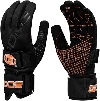 Goode 43 Pro Water Ski Gloves Pre-Curved Finger Design, Double Stitched Amara Palm for Superior Grip and Durability, Dual Wrist Straps, Pull-Up Strap, Embroidered Logos, Performance Fit