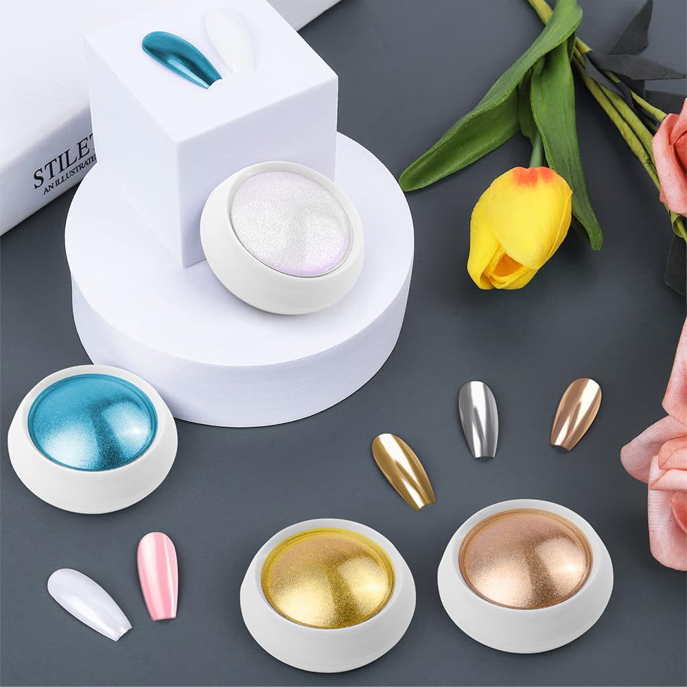 Chrome Ongle Nacrée, 2Pcs Poudre Chrome, Poudre ongle Effet Perle Glitzerpuder, poudre de Paillettes Aurora Transparente, pour Glazed Donut Nails, Pearl Shimmer Nails