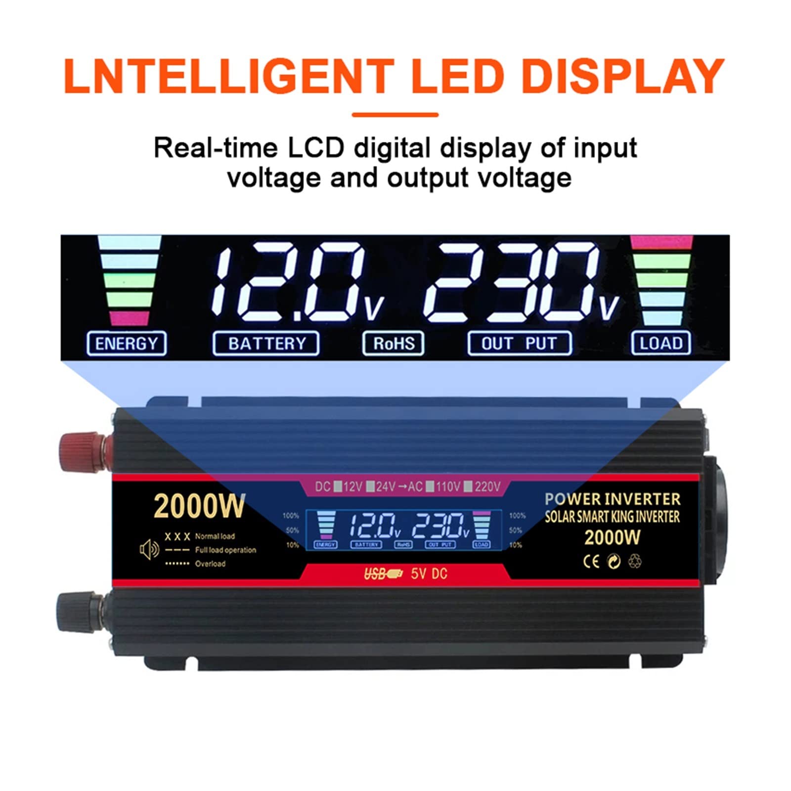Auto Solar Power Inverter 1500W 2000W 2600W Inverter 12v 220v Display LCD Presa UE Adattatore Onda sinusoidale modificata Dual 3.1A USB(2600W)