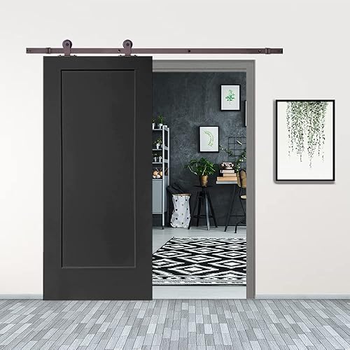 Miniatura 6 de Calhome Puerta corrediza interior de madera MDF compuesta pintada, 1 panel con kit de herrajes, 30 x 80 pulgadas, imprimado blanco