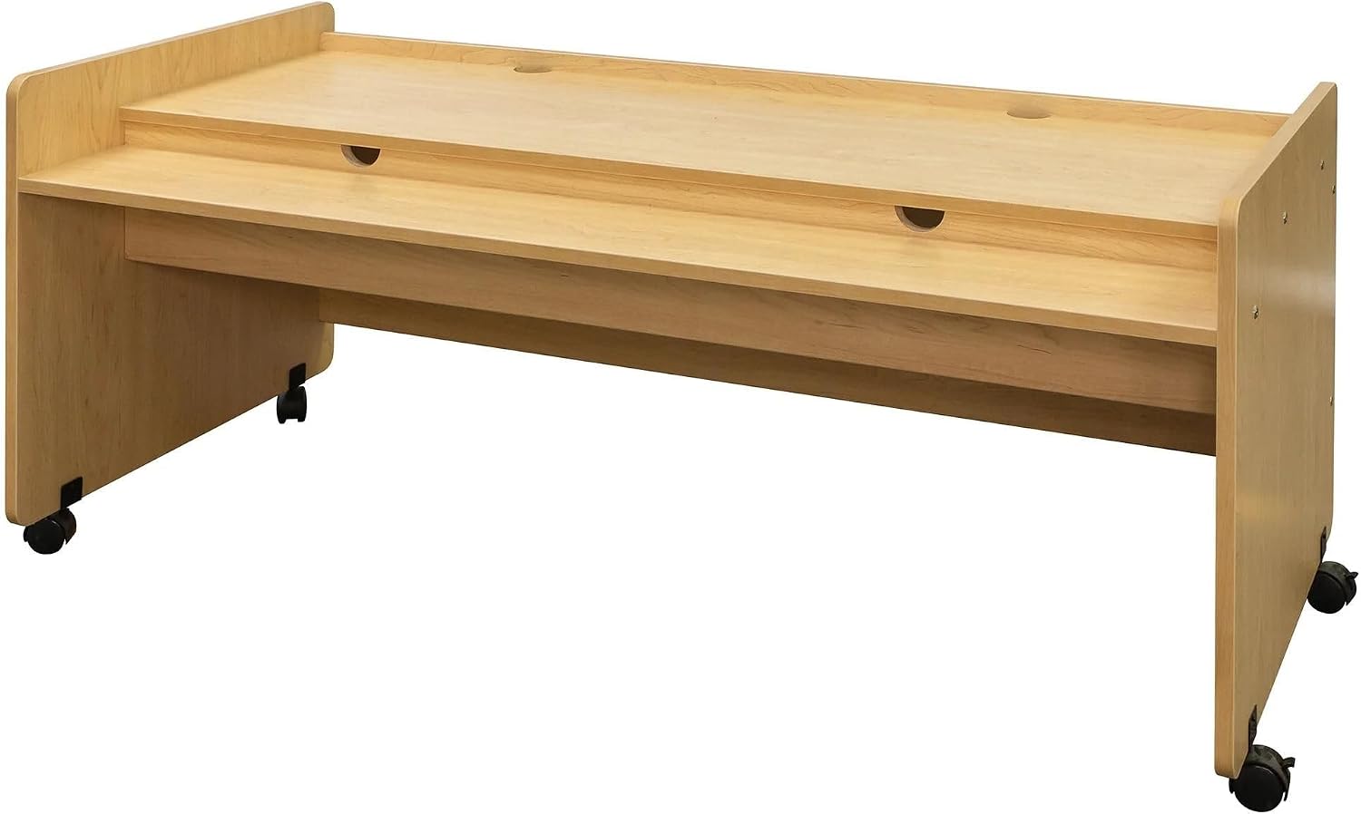 Tot Mate Double Kids Mobile Desk - Wooden Computer Station with Wheels, Ideal for Toddlers, Children's Study, Writing, Activity Table for Daycare or Classroom, 60" Wide -Ready-to-Assemble, Maple