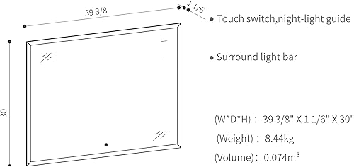 Miniatura 2 de TONA Espejo de baño LED, 39 x 30 pulgadas, 8000 K, espejo de tocador con luces, Ip54, impermeable, aleación de aluminio, espejos de baño para