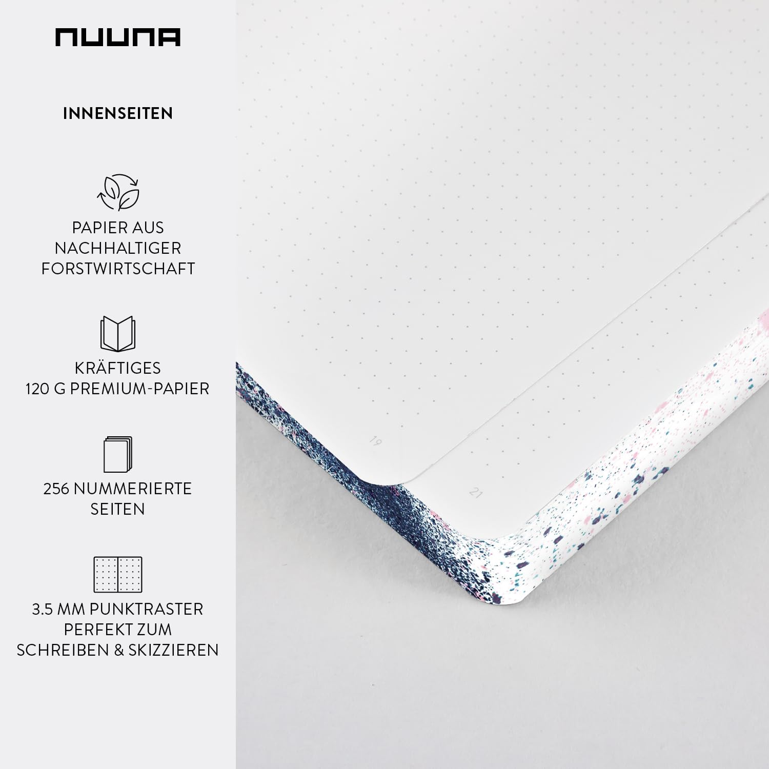 Nuuna Notizbuch A5+ Composition L - Splash, veganer Einband weiß