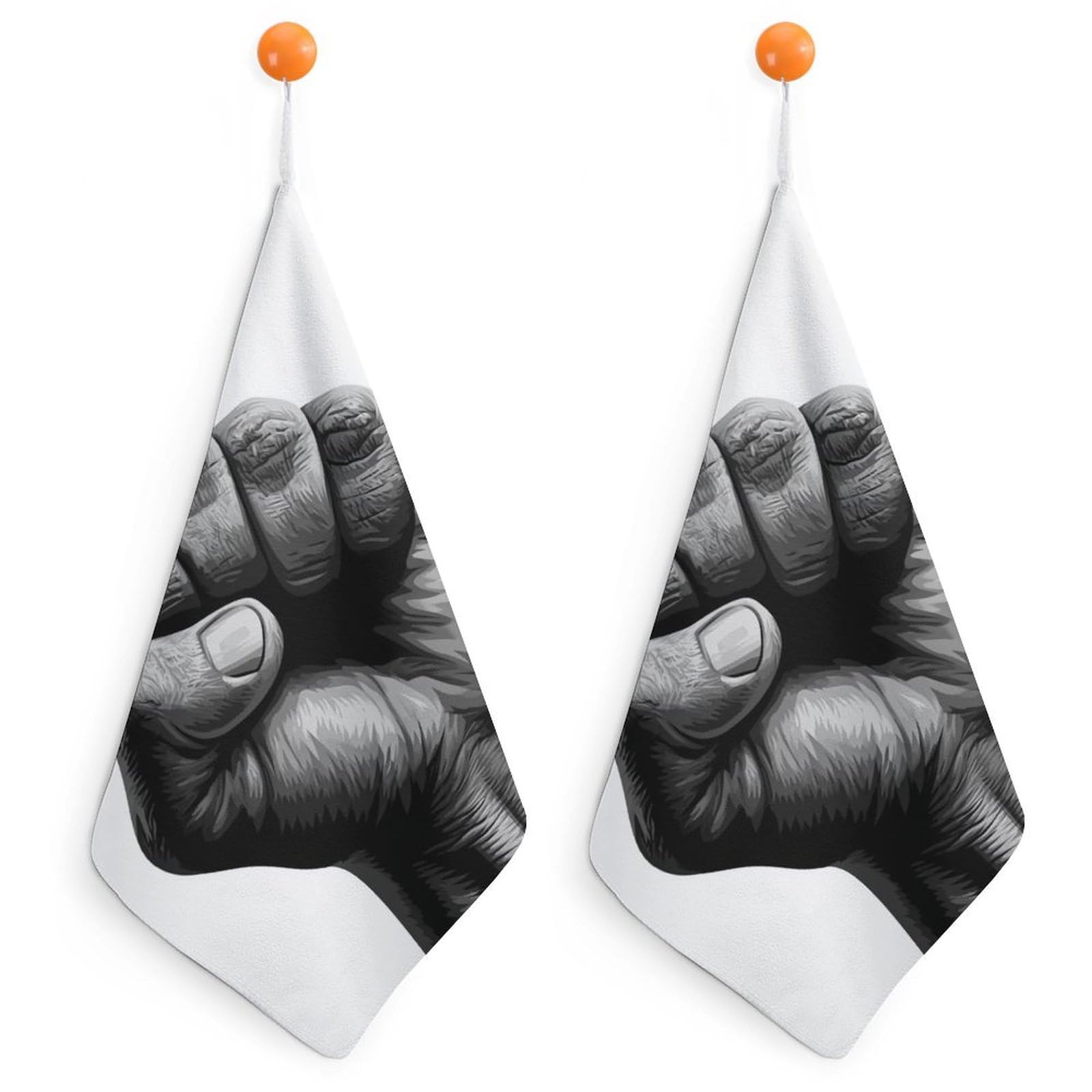 Jubonexis Simple Fist Black And White Small Hand Towel with Hanging Loop 2 PCS Absorbent Soft Wash Cloth for Kitchen Bathroom
