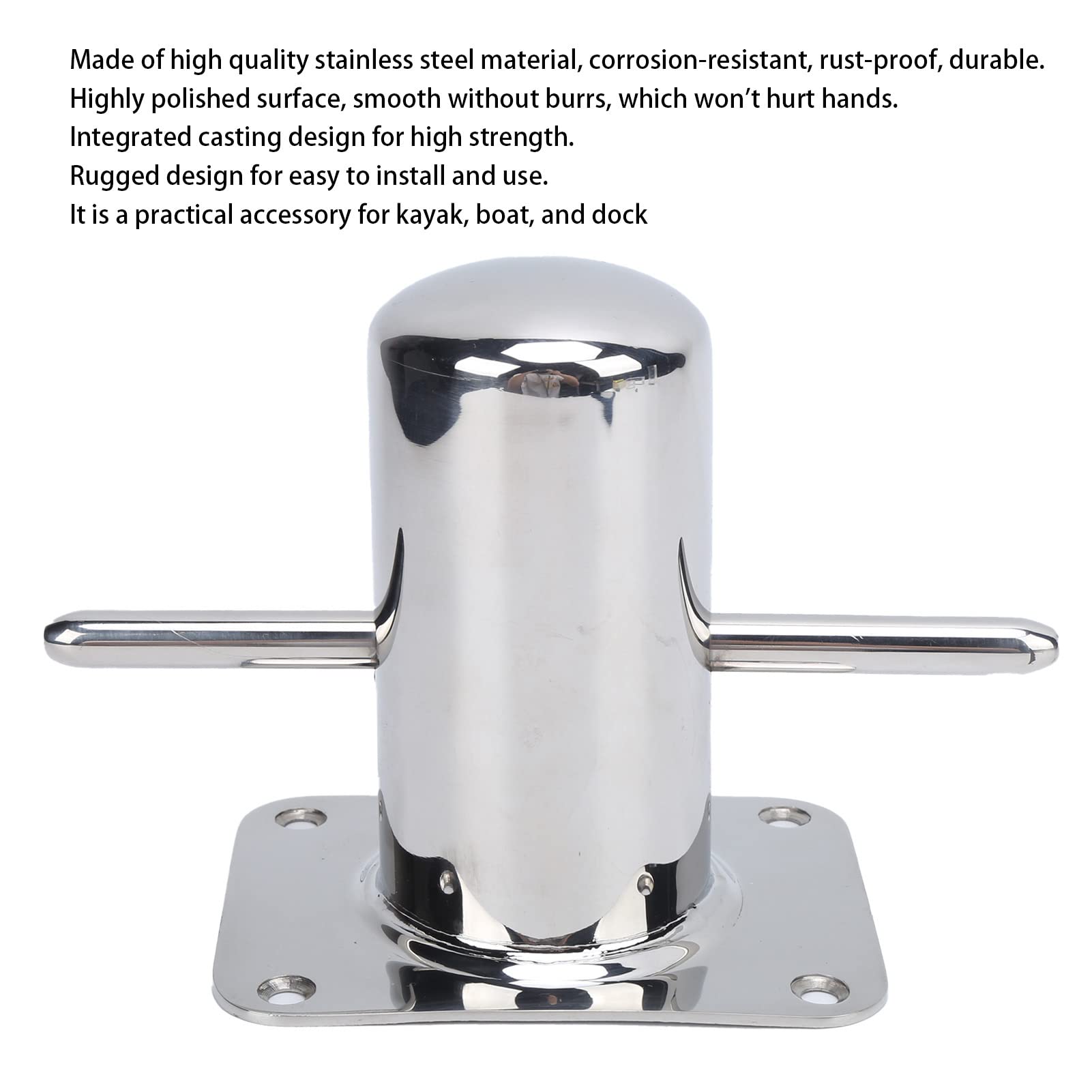 Punta per lago in acciaio inossidabile 316 | Heavy Duty Cross Bollard Cleat per barche/kayak/Docks | Accessori hardware marini resistenti | Specchio - finitura lucida, 344-586G