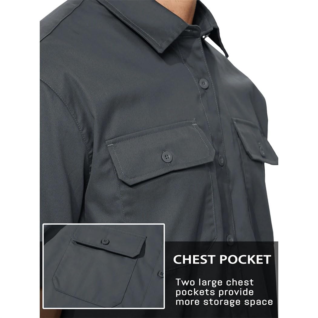 Camicie da uomo a maniche corte ad asciugatura rapida casual con bottoni camicia cargo estiva escursionismo pesca lavoro camicie all'aperto