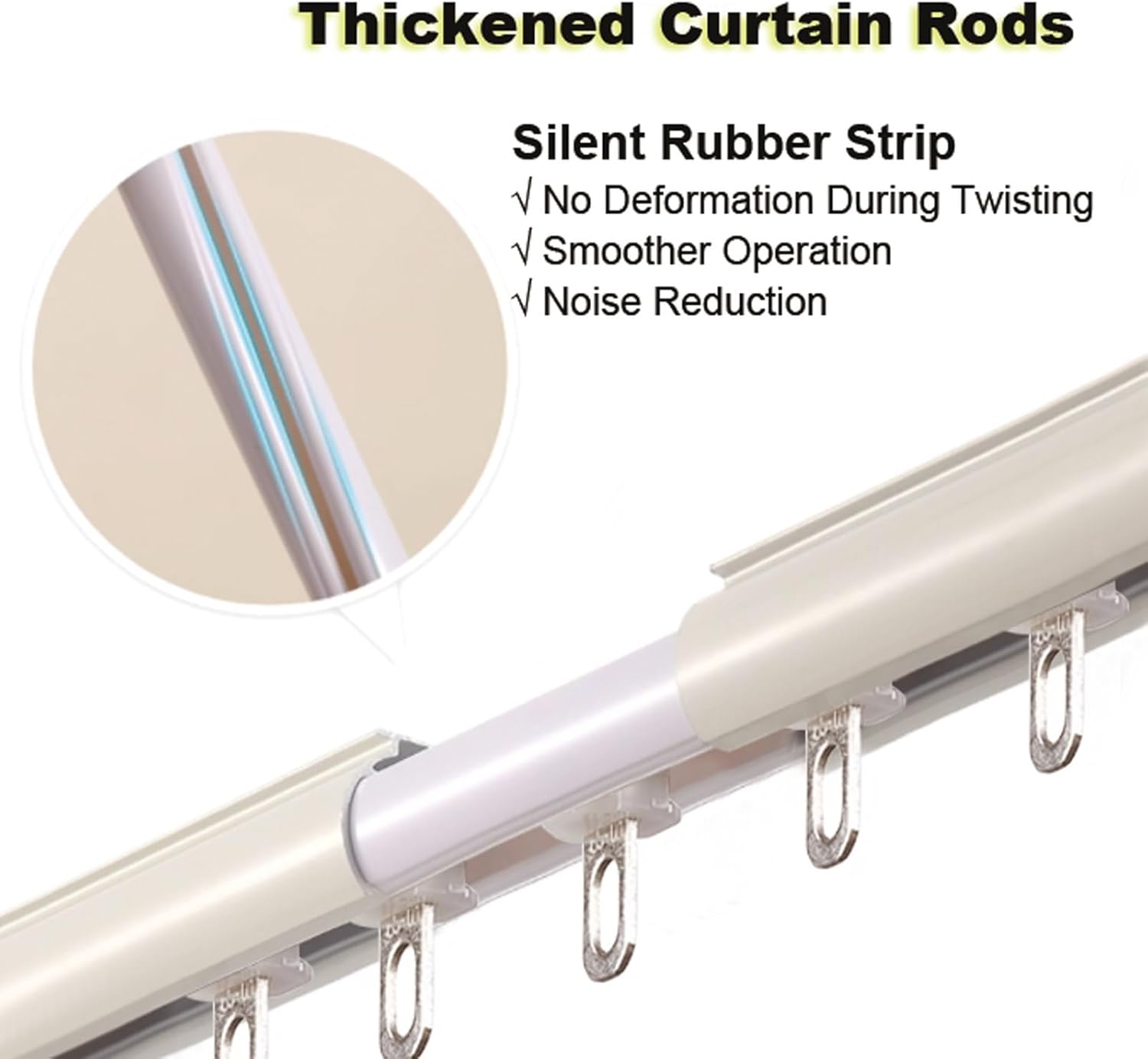 Thickened Curtain Poles Single Rail Aluminium Curtain Rod Room Divider Heavy-Duty Curtains Rails for Windows Living Room Bathroom(White,90cm-35.4in)
