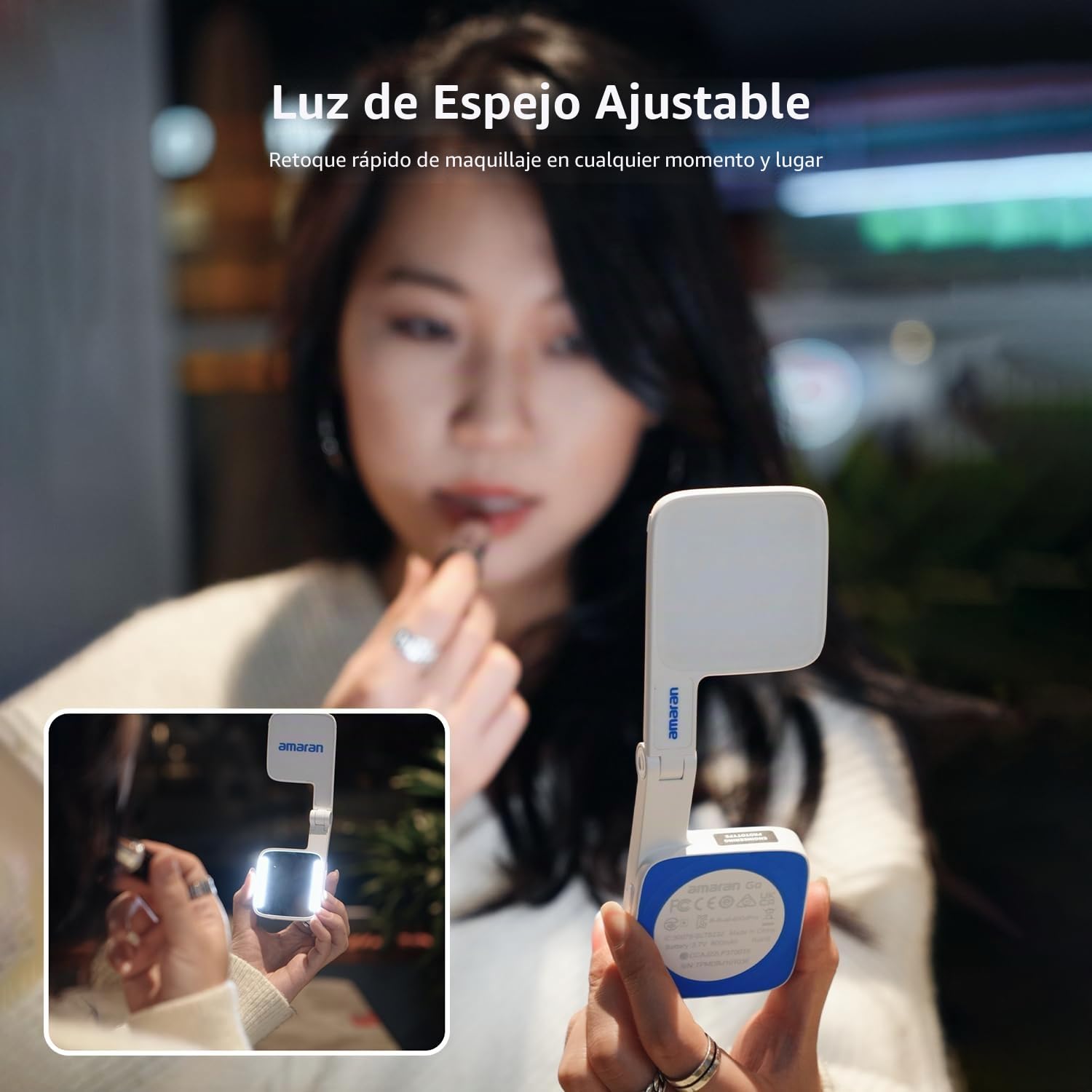 Amaran Go Mini LED Magnético para Teléfonos - Luz de Espejo CCT Ajustable 2700K a 6500K, 10 Efectos de Iluminación, Carga Rápida USB-C, Suave y Precisa para Creadores Móviles - Carbón