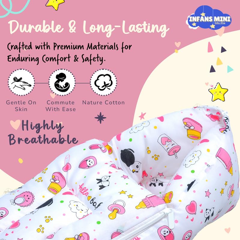 Image of Baby Bed, Sleeping Bag & Carry Nest Cotton|3 in 1 Convertible Portable Bassinet-Nest|Unisex New Born Sleeping Bed for 0-6 Months (Panda Pink)