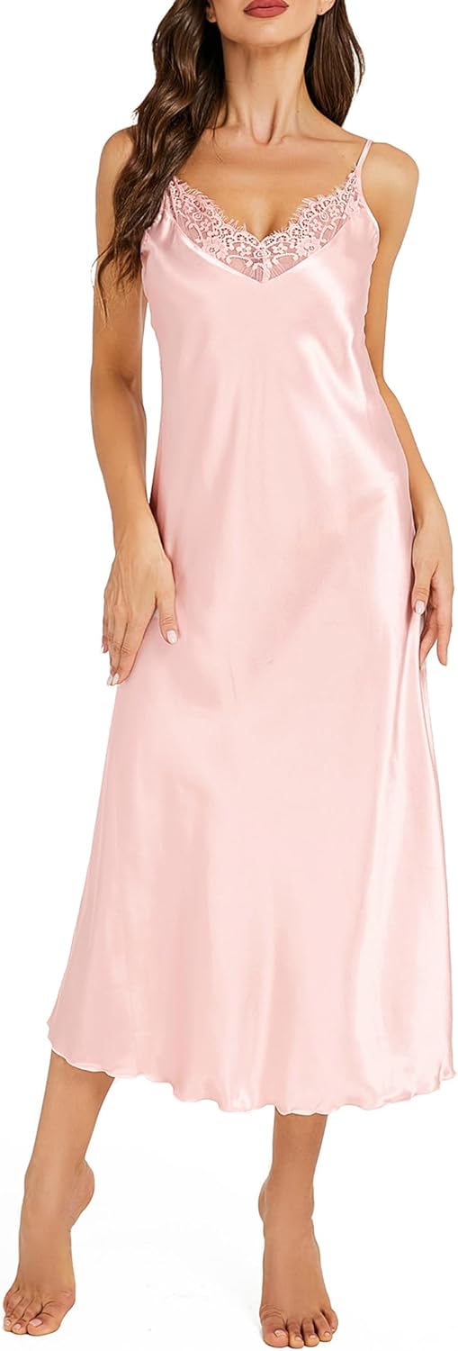 Litherday Silk Nightgown for Women Long Satin Slip Dress Nightdress Silky Chemise Nightie Soft V Neck Nightwear - Image 3