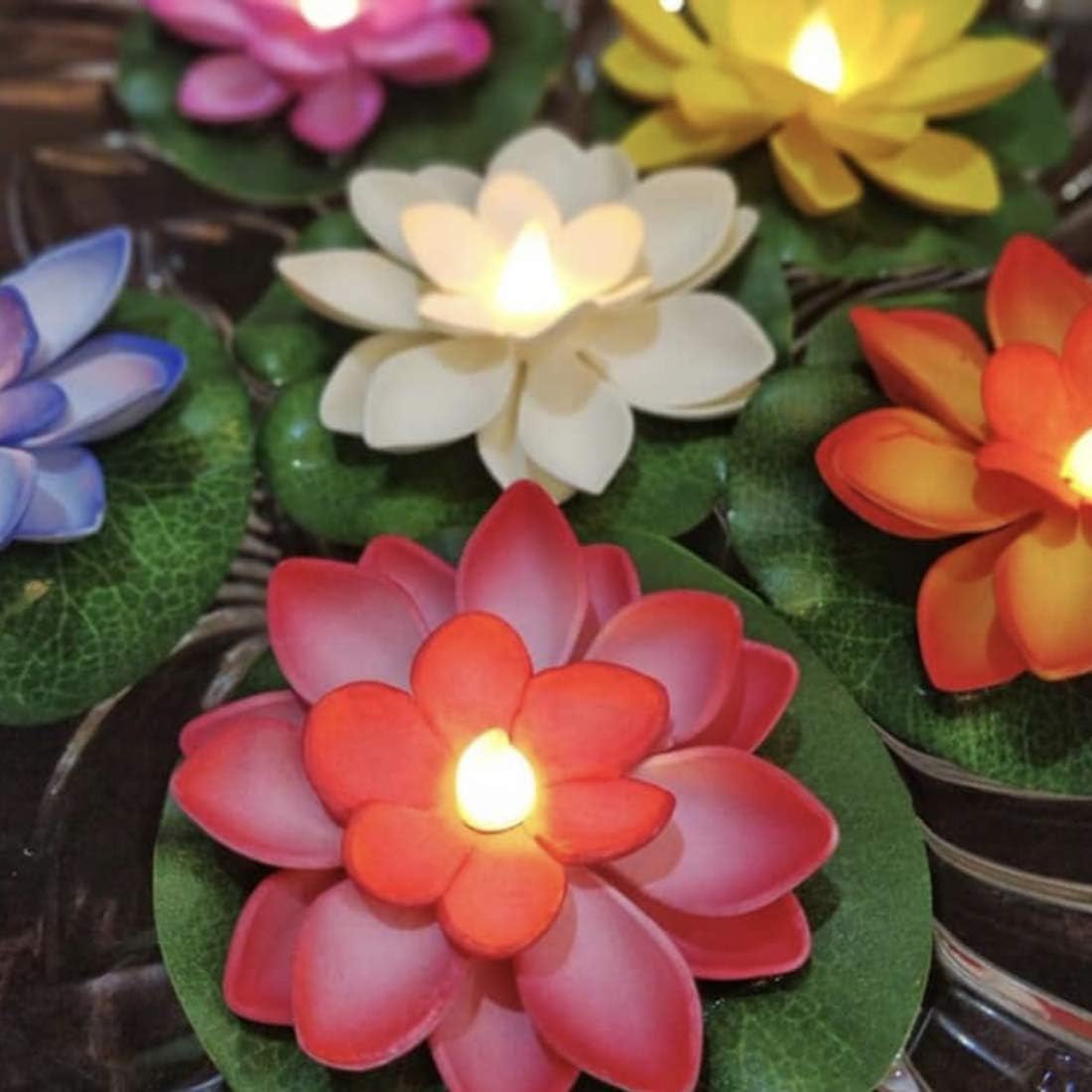 Genric Trending Trunks Water Sensor Floating Lotus Flower LED Tea Candles for for Pool, Pond, Glass Bowl, Diwali, Decoration (Pack of 6) Random Color *Made in India*, Multicolor
