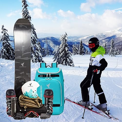 Ski Boot Bag, 50L Ski Boot Travel Backpack, Waterproof Ski and Snowboard Boots, Skiing and Snowboarding Travel Luggage for Ski Helmet, Goggles, Snowboard, Gloves & Accessories (Lake Blue)
