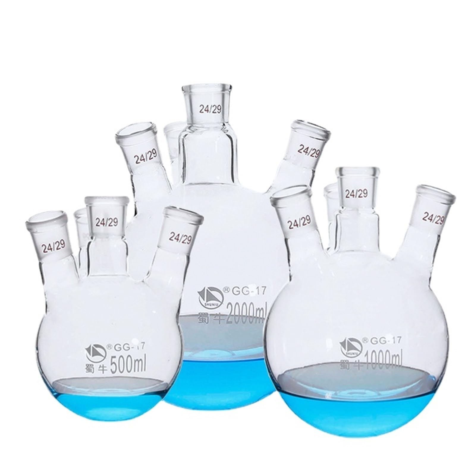 Frasco de destilación de cuatro plazas de vidrio de borosilicato alto de laboratorio de 100ml-2000ml 1 unidad para | 500ml 24x4
