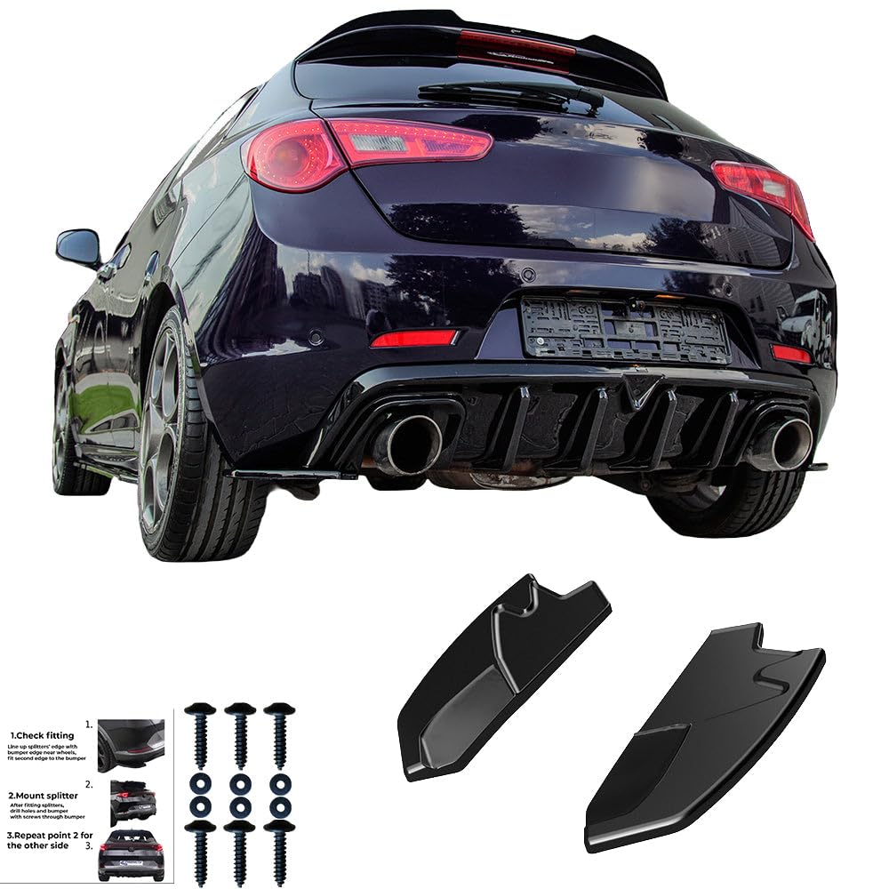 Oneway Jupes de pare-chocs arrière (coins) compatible avec Alfa Romeo Giulietta 2010-2020 - Noir brillant