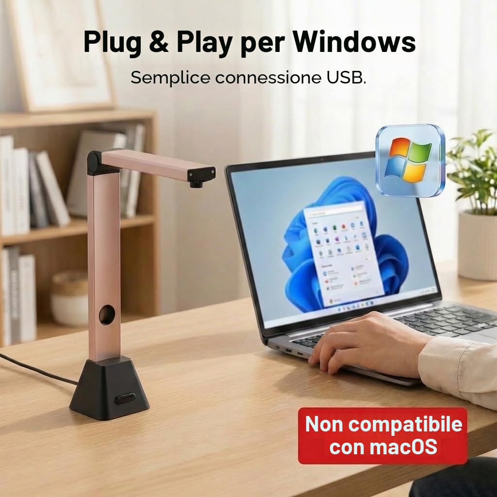 Scanner Documenti Portatile A3: 13MP Alta Definizione Scansione Multi-Formato con OCR 130 Lingue Appiattimento Curve USB Windows (Non Compatibile Mac) per Casa Ufficio Business Istruzione