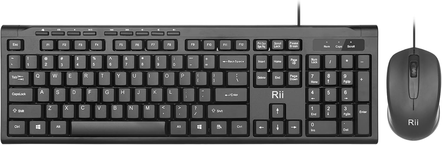Wired Keyboard and Mouse Combo, Rii RK907 USB Ultra-Slim Compact USB Wired Keyboard and Mouse Combo for Mac and PC,Windows 10/8 / 7 / Vista/XP (Black)