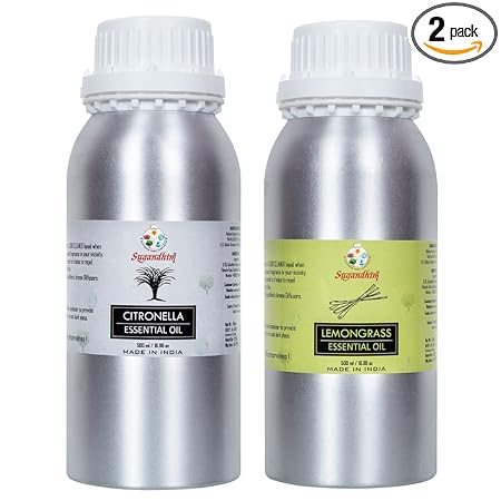 Sugandhim Citronella & Lemongrass Essential Oil, Cymbopogon Winterianus & Cymbopogon Citratus, 2 x 500ml,Multipurpose Oil, Mosquito Repellent Properties, 100% Natural & Chemical Free, Floor Cleaner, Aroma Diffuser, Therapeutic Grade Aromatherapy Oil, Steam Distillation Extraction, For Topical Use Blend With A Carrier Oil, Natural Perfume, Room Spray, Natural Relaxant, Stress Reducer, Anti Bacterial, Antioxidants, Anti Fungal, Lemon, Citrus, Floral, Herbal, Eco Friendly, Made in India