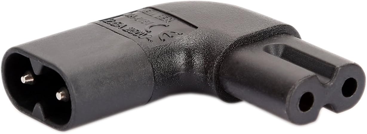 5-Pack IEC320 C7 To C8 Right Angle AC Adapters | Figure 8 Power Cord Converter, 2.5A 250V, Black - View #3