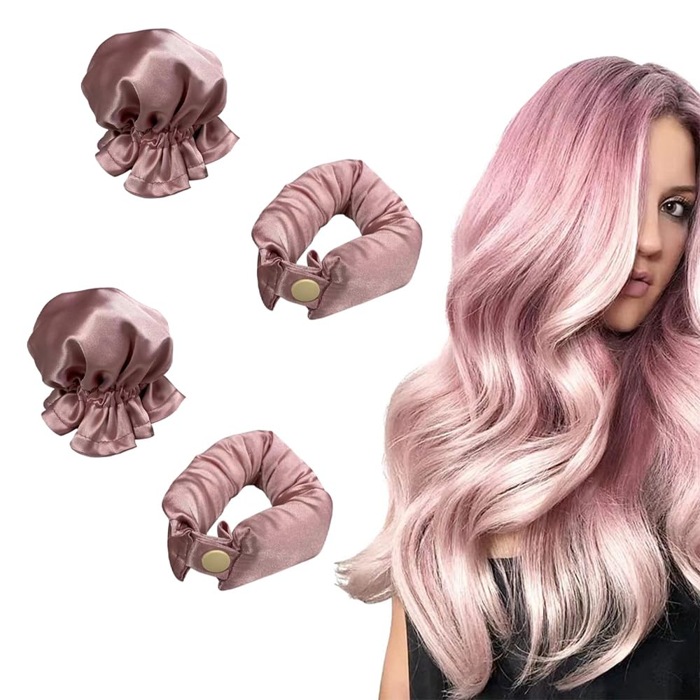 Milnoseiu 2 Set Heatless Hair Curler 4 Pcs Pink Satin Hair