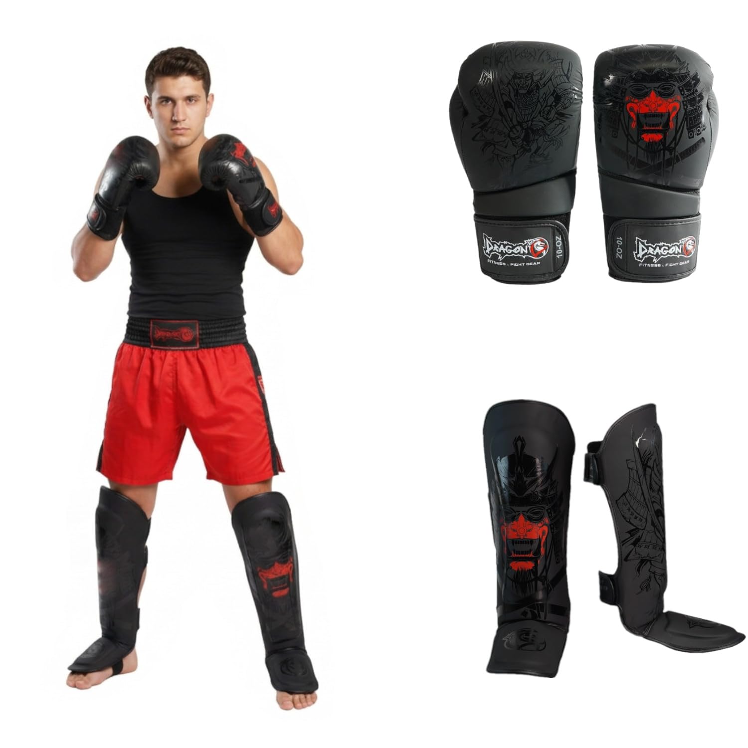 Dragon do Boxen Kickboxen Set Boxhandschuhe 8-16 oz Schienbeinschoner Profi Ausrüstung für Muay Thai MMA Boxsack-Training Sparring Kampfsport