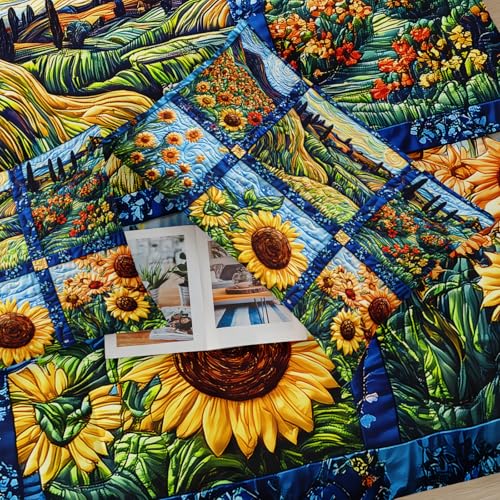 Image of Yellow Sunflower Queen Size Comforter Set,Bedding Queen Size Quilts Sunflower,Rustic Farmhouse Bedroom Set Bedding Set,with 1 Comforter with 2 Pillow Case