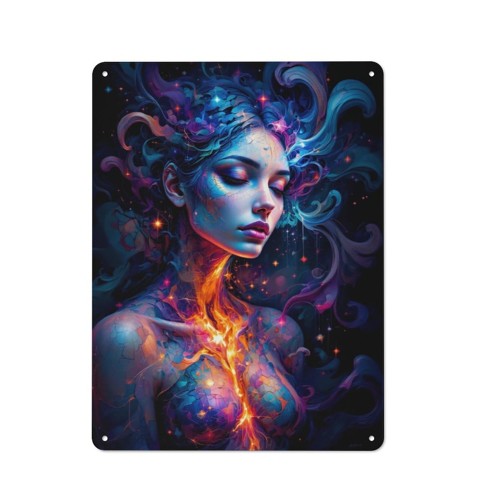 Junmoney Style-8 Cosmic Flame Woman Industrial Metal Wall Decor 40X30cm, Metal Wall Sign For Tool Room, Garage, Studio Or Home Bar