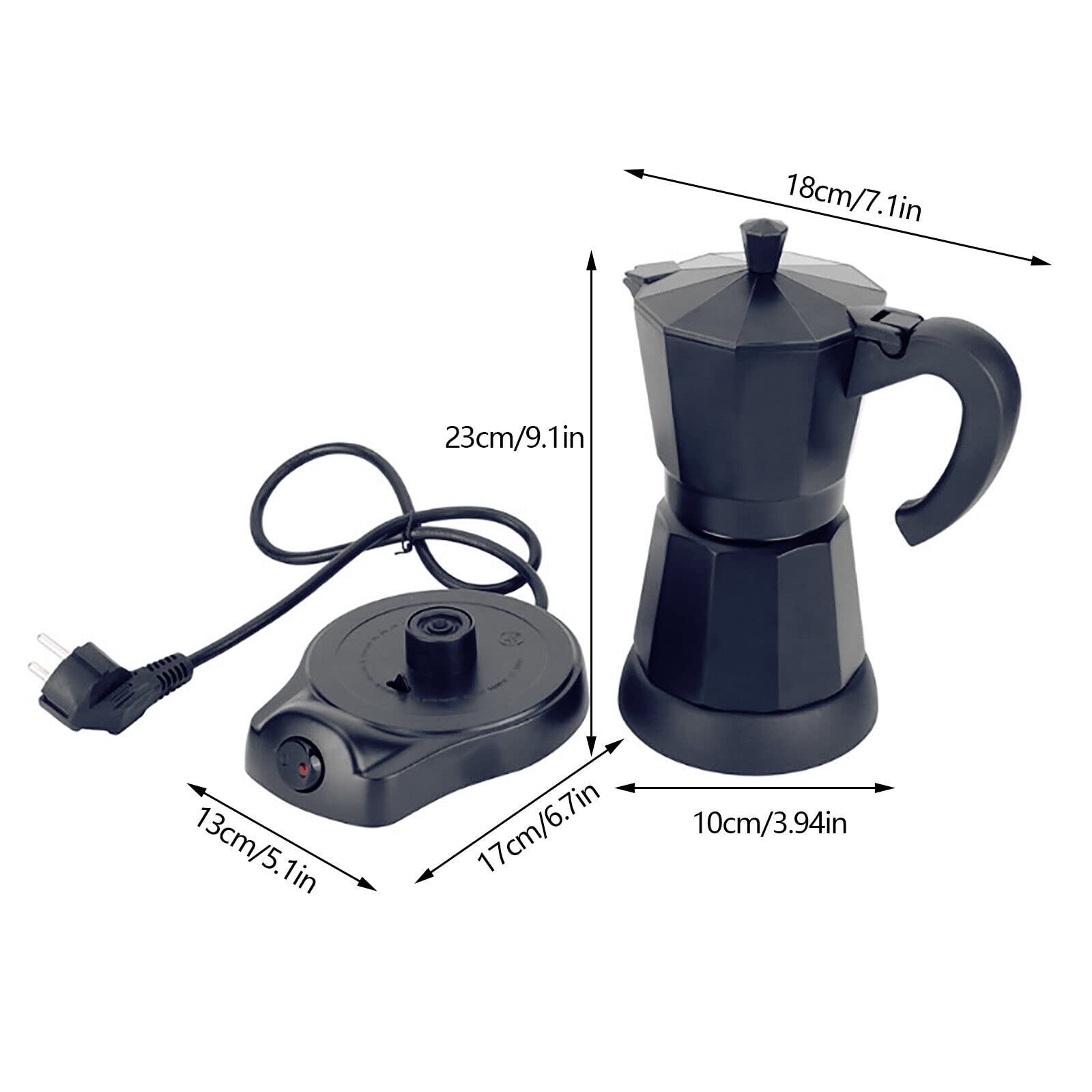 Cafetières Cafetiere Italienne Machine a Cafe Italienne Électrique Grande Préparation d'Espresso Italien Cafetière Expresso Pot Moka, Aluminium, Noir, 6 Tasses (300 Ml)