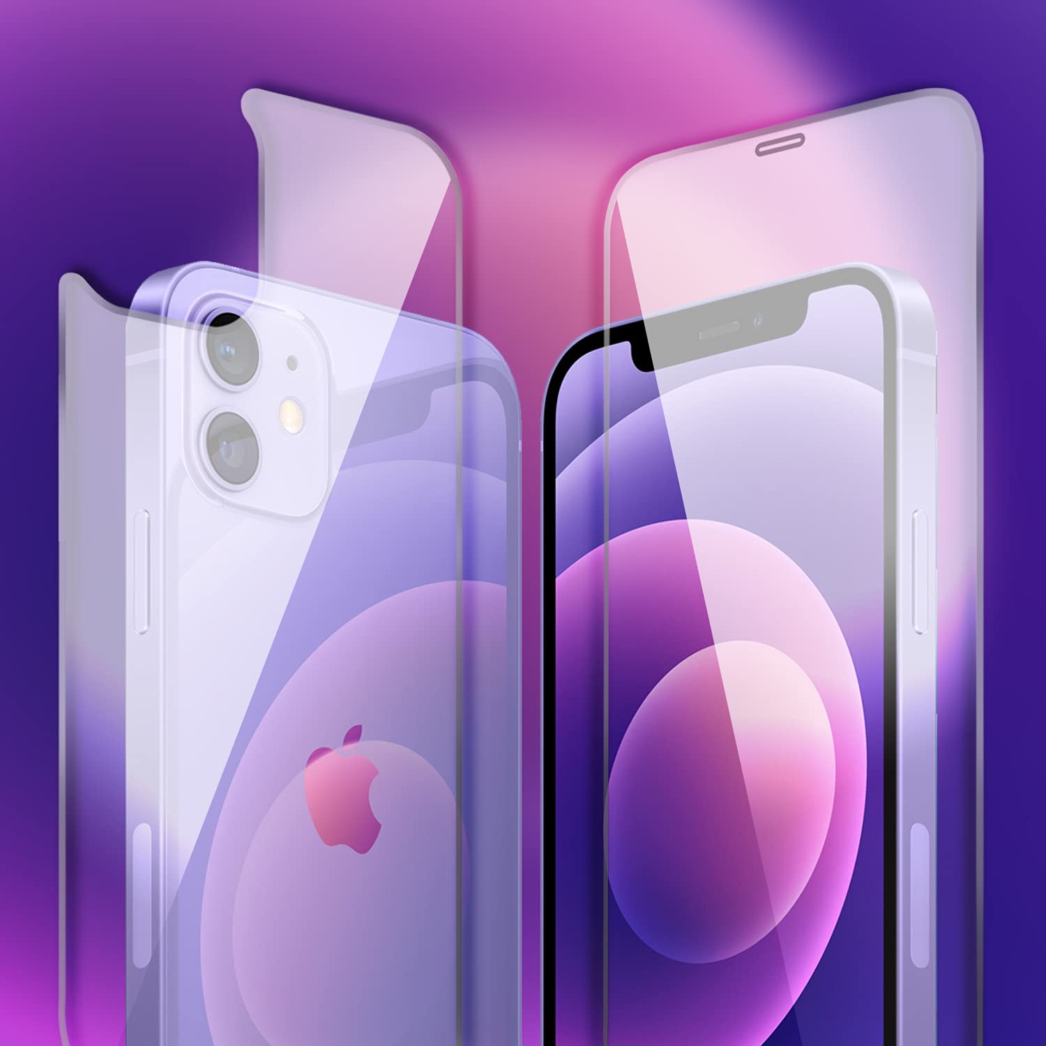 Przednia i tylna osłona ekranu do iPhone'a 12, szkło hartowane [dotykowe] przednia i tylna folia na szkło hartowane premium HD przejrzystość odporna na odciski palców / zarysowania do