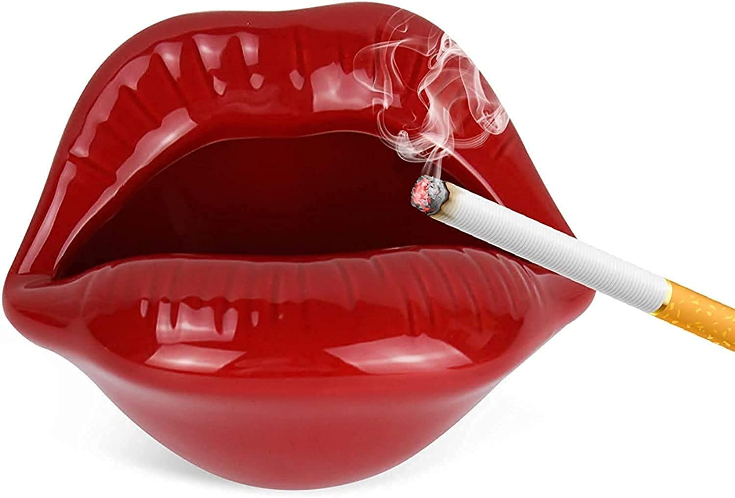 The White Shop Creative Ceramic Cigarette Ashtrays with Lips Style Fashion Home Decorations (Dark Red)