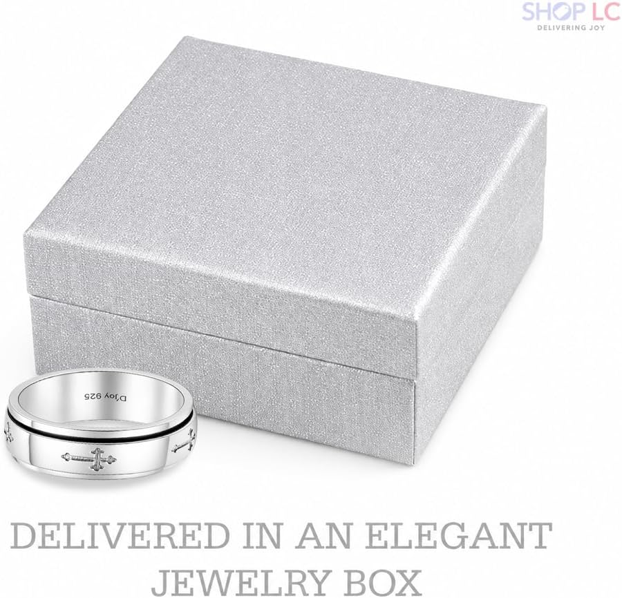 Shop LC 925 Sterling Silver Spinner Fidget Ring for Women Men | Anxiety Ring | Moon Star Design | Platinum Plated | Stress Relief Worry | Promise | Boho Jewelry Gift