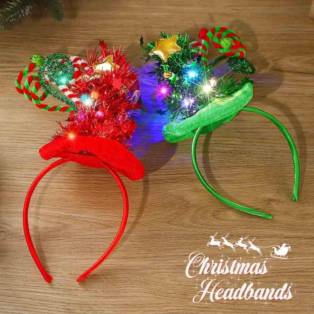 Yean Christmas Tree Headband Light Up Christmas Tree Tinsel Glow Hat Holiday Costume Accessories for Women and Girls(Pack of 2) - Image 6