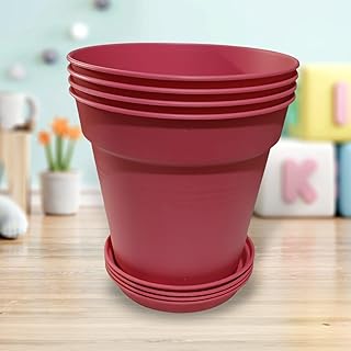 Round Planter Pot Set with Water Collection Dish - 17cm (Rose)