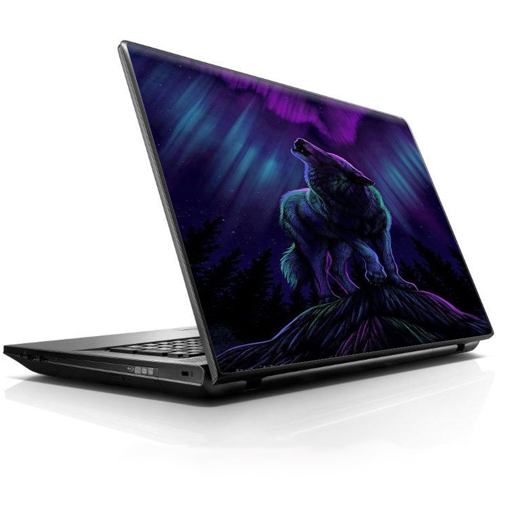 15 15.6 inch Laptop Notebook Skin Vinyl Sticker Cover Decal Fits 13.3" 14" 15.6" 16" HP Lenovo Apple Mac Dell Compaq Asus Acer/Wolf in Glowing Purple Background