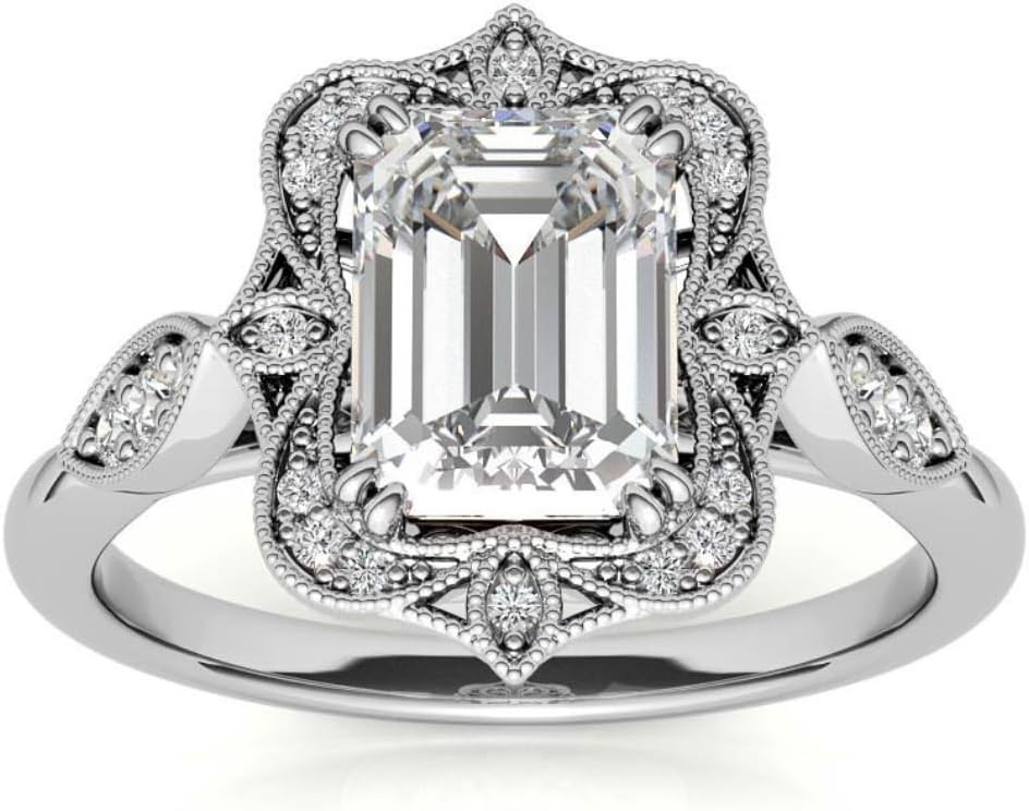 2-4 CT Moissanite Engagement Ring for Women | Wedding Bridal Ring for Her Antique Vintage Style Halo | 925 Sterling Silver, 10K/14K/18K Solid Gold | Anniversary Promise Gifts