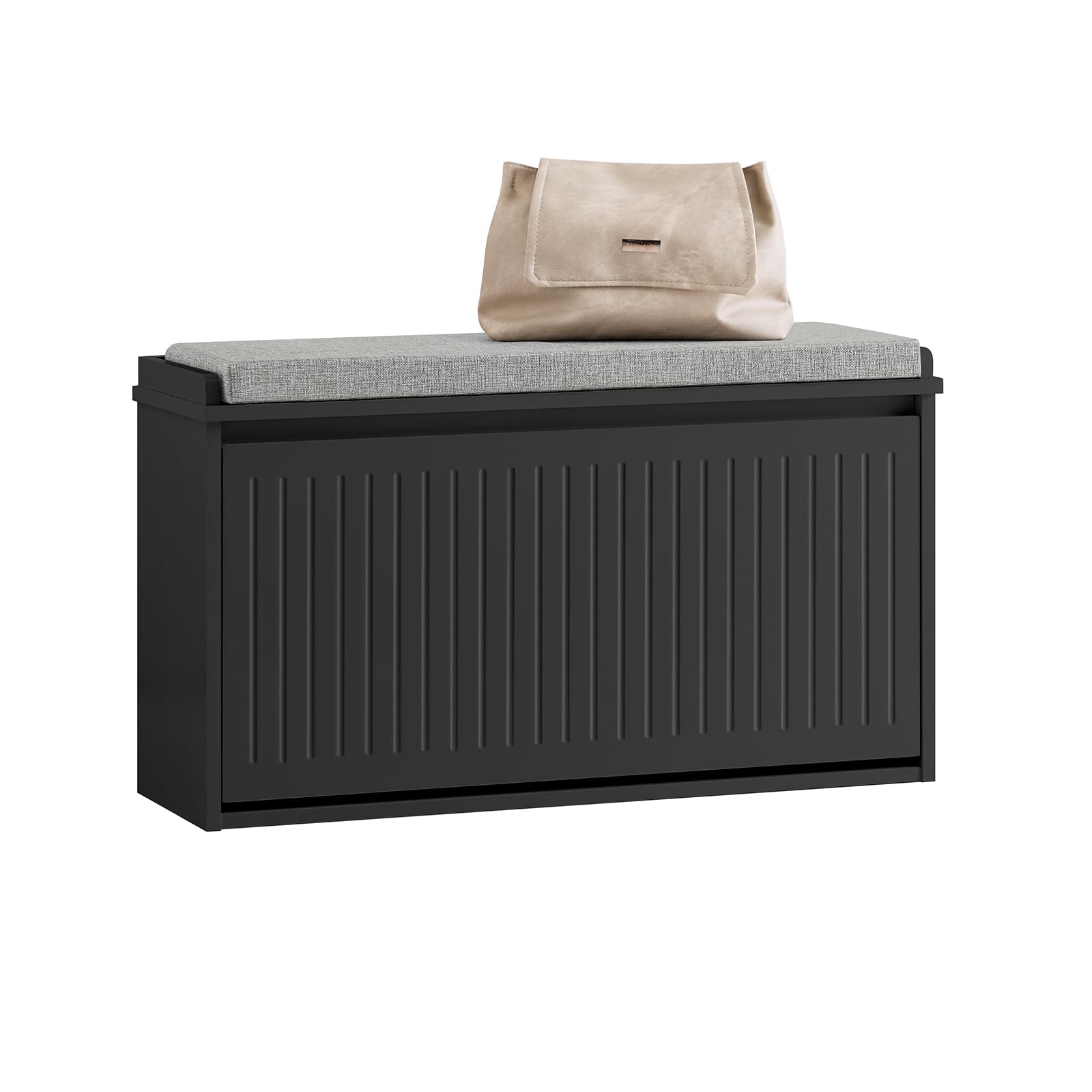 SoBuy Shoe Storage Bench with Cushion - Shoe Rack & Cabinet with Flip Drawers, Modern Design, Space-Saving, 155kg Load Capacity, Ideal for Hallway & Living Room, Black W80 x D26 x H45cm, FSR98-L-SCH