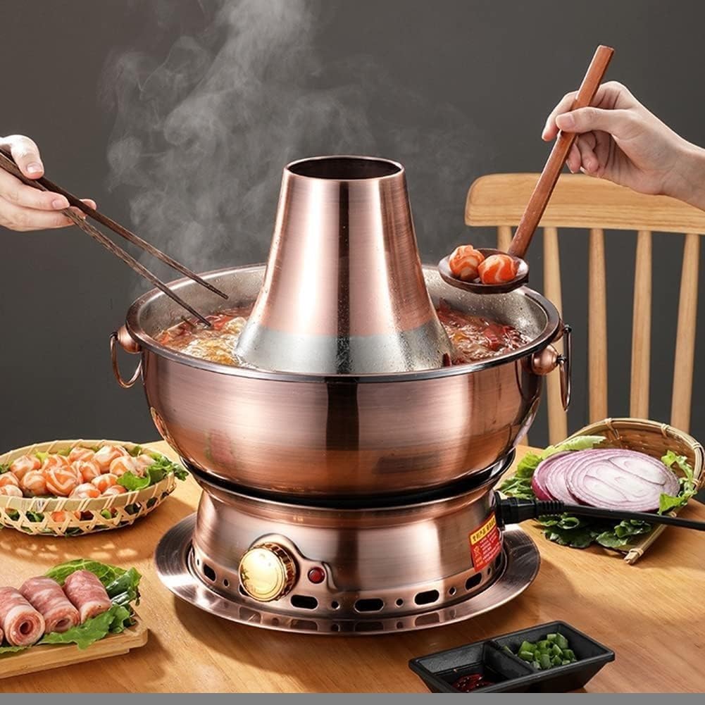 Olla de sopa caliente para cocinar, olla tradicional china, olla de cobre vintage, olla caliente de acero inoxidable de grado alimenticio, olla Shabu tradicional china, cobre morado, 36 cm