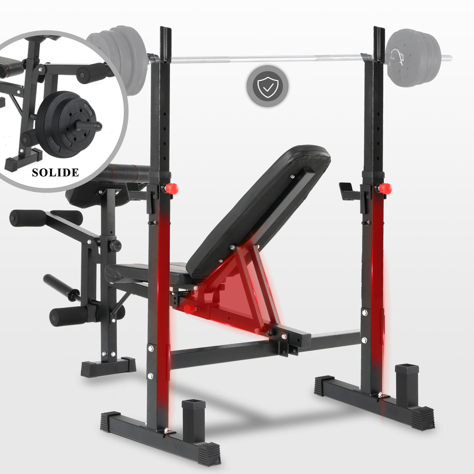 ISE Panca Multifunzione Palestra Casa, Panca Pesi Regolabile con Supporto Bilanciere Schienale Reclinabile Fitness per Allenamento a Casa
