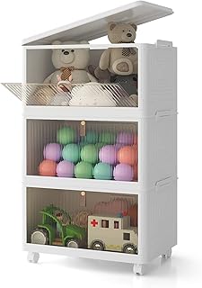 Plastic Storage Bins Organizer 3 Pack, Stackable Bins for Storage, Storage Boxes with Lids, Storage Containers Organizer f...