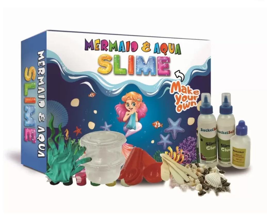 TOYIQ Mermaid &Aqua Slime (DIY Slime kit Make Your own Mermaid and Aqua Slime Making Kit for Kids | 6 Years and Above | Art and Craft Fun Activity Set for Children for Girls and Boys