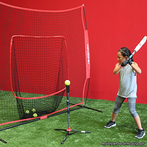 PowerNet Baseball Softball Practice Net 7x7 with Deluxe Tee (Yellow) | Practice Hitting, Pitching, Batting, Fielding | Portable, Backstop, Training Aid, Bow Frame | Training Equipment Bundle